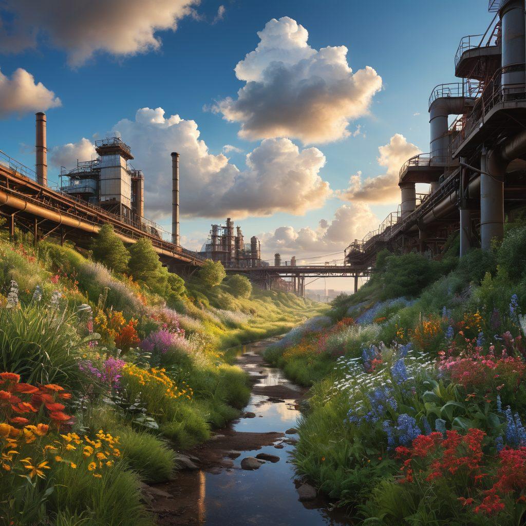 A vibrant landscape depicting a diverse range of HSWZ (Hazardous Waste Zone) environments, featuring intricate pathways and informational signposts offering essential tips and insights. Include an array of natural elements intertwined with industrial structures, symbolizing balance between nature and industry. Create a sense of exploration with a hopeful sky above and the promise of knowledge in the atmosphere. super-realistic. vibrant colors. dynamic composition.